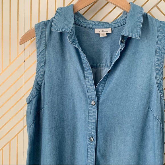 J. Jill Denim Light Wash Sleeveless Chambray Jean shirt Dress button XS - Picture 9 of 13
